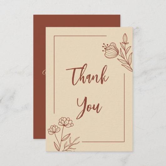 シンプルテラコッタフローラ結婚ズ サンキューカード (正面/裏面)