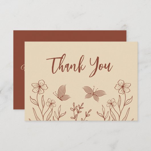 シンプルテラコッタフローラ結婚ズ サンキューカード (正面/裏面)