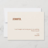 シンプルテラコッタメイド・オブ・オーナー（花嫁付き添い人）提案カード ノートカード (裏面)