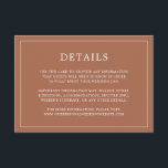 シンプルテラコッタモノグラムエレガントウェディング エンクロージャーカード<br><div class="desc">シンプルなテラコッタのウェディングエンクロージャーカードで、モダンでありながらエレガントなデザインが特徴です。お客様の詳細が細い枠線で囲まれています。すべてのテキストは、焦茶色/さび色の背景に白で表示されます。フォントと背景色は、 「カスタマイズ」ボタンをクリックして、任意の色に変更できます。ミニマリストのカップルに最適な、洗練されたスタイリッシュなデザインです。</div>
