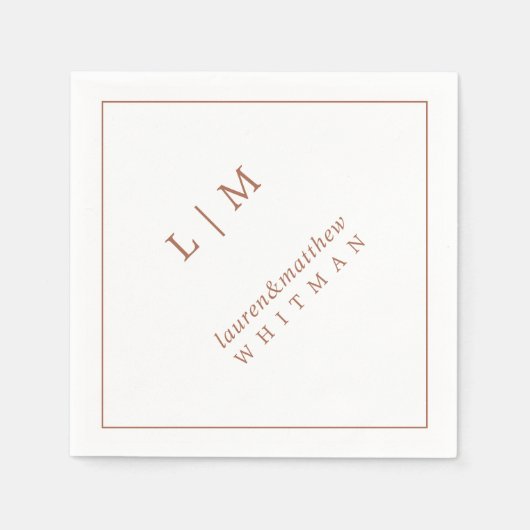 シンプルテラコッタモノグラムエレガントウェディング スタンダードカクテルナプキン (正面)