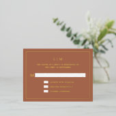 シンプルテラコッタモノグラムエレガントウェディングRSVP 箔招待状ポストカード (立ち正面)