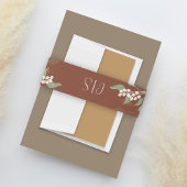 シンプルテラコッタモノグラムグリーナリーフローラの葉 招待状ベリーバンド