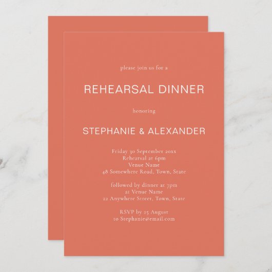 シンプルテラコッタリハーサルディナー招待状 招待状 (正面/裏面)