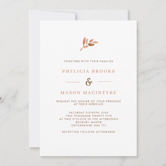 シンプルテラコッタリーフ秋の結婚式招待状 招待状 (正面)