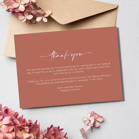 シンプルテラコッタ二つ結婚の写真ありがとう サンキューカード
