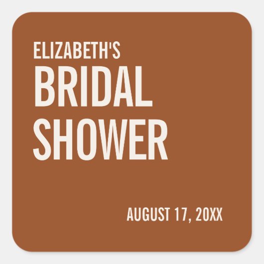 シンプルテラコッタ タイポグラフィ ブライダルシャワー スクエアシール (正面)