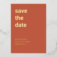 シンプルテラコッタ・フォイルSave the Date 招待状