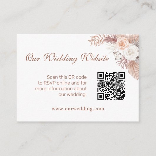 シンプルテラコッタQRコードウェブサイトウェディングRSVP エンクロージャーカード (正面)