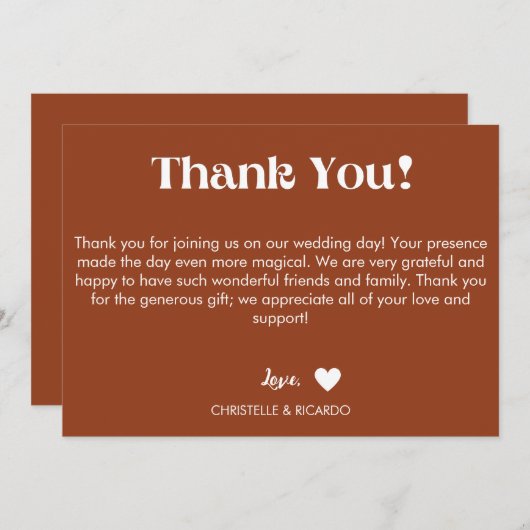 シンプルテラスコッタ燃え結婚た台本の感謝してい君 案内状 (正面/裏面)