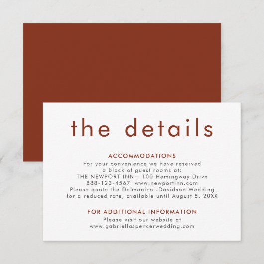 シンプルテラモダンコッタラスト結婚の詳細エンクル エンクロージャーカード (正面/裏面)