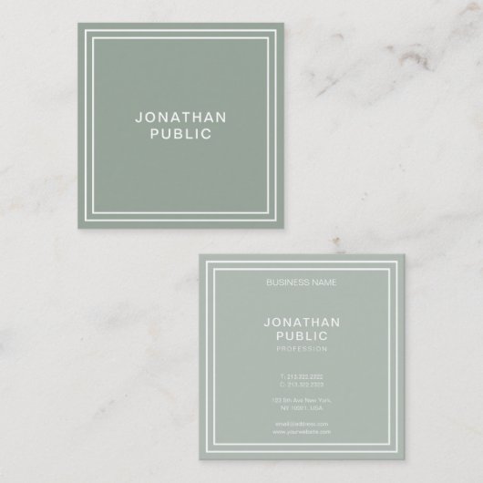 シンプルテンプレートプロフェッショナルモダングエレガントリーン スクエア名刺 (正面/裏面)