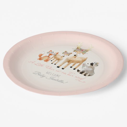 シンプルディアアントラーウッドランドアニマルズベビーガール ペーパープレート (アングル)
