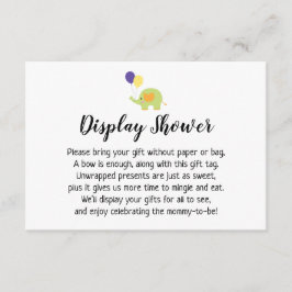 シンプルディスプレイの象付きベビーシャワー挿入 エンクロージャーカード