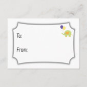 シンプルディスプレイの象付きベビーシャワー挿入 エンクロージャーカード (裏面)