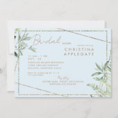 シンプルディバインアイビーブルー&金ゴールドエレガントブライダルシャワー 招待状 (正面)