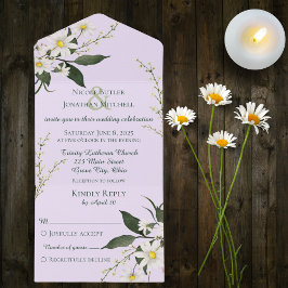 シンプルデイジーオンラベ淡い色のンダー オールインワン招待状