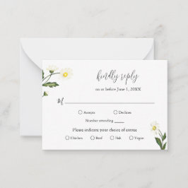シンプルデイジーフローラ結婚のミニRSVPカード ノートカード