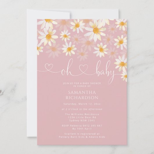シンプルデイジー素朴ベビーシャワー招待状 招待状 (正面)