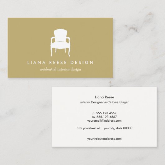 シンプルデコレータフランスのホワイトチェアロゴ 名刺 (正面/裏面)
