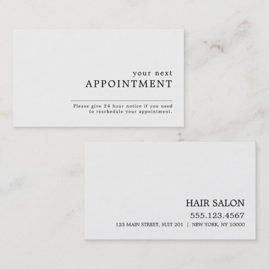 シンプルデザインアポイントメントカード 予約カード (正面/裏面)