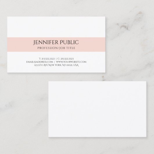 シンプルデザインエレガントピンクホワイトトレンディープレーン 名刺 (正面/裏面)