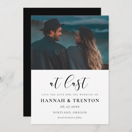 シンプルデザインエレガント最後の写真 セーブザデート (正面/裏面)