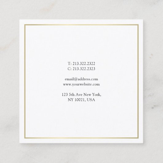 シンプルデザイン金ゴールドモダンプロフェッショナル スクエア名刺 (裏面)