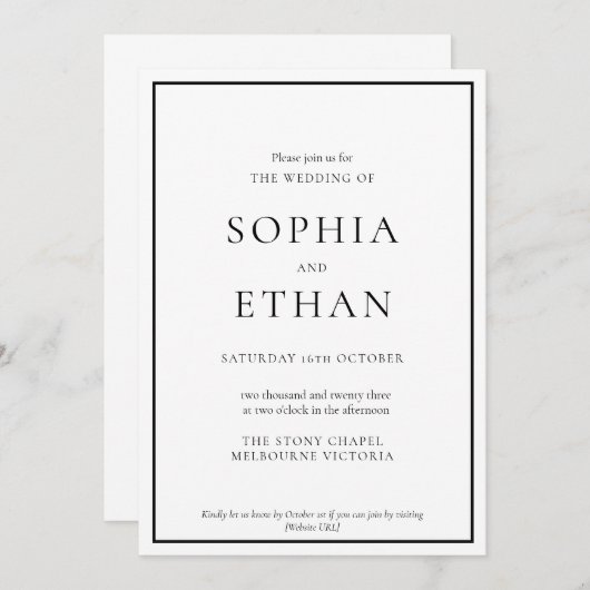 シンプルデジ伝統的タル結婚式招待状 招待状 (正面/裏面)