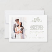 シンプルデリケートフローラタイムレスセージ結婚グリーン サンキューカード (裏面)