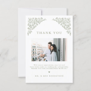 シンプルデリケートフローラタイムレスセージ結婚グリーン サンキューカード