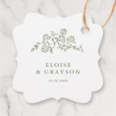 シンプルデリケートフローラタイムレスセージ結婚グリーン フェイバータグ (裏面)