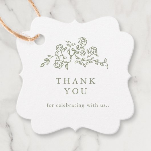 シンプルデリケートフローラタイムレスセージ結婚グリーン フェイバータグ (正面)