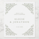 シンプルデリケートフローラタイムレスセージ結婚グリーン ワインラベル (シングルラベル)