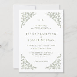 シンプルデリケートフローラタイムレスセージ結婚グリーン 招待状