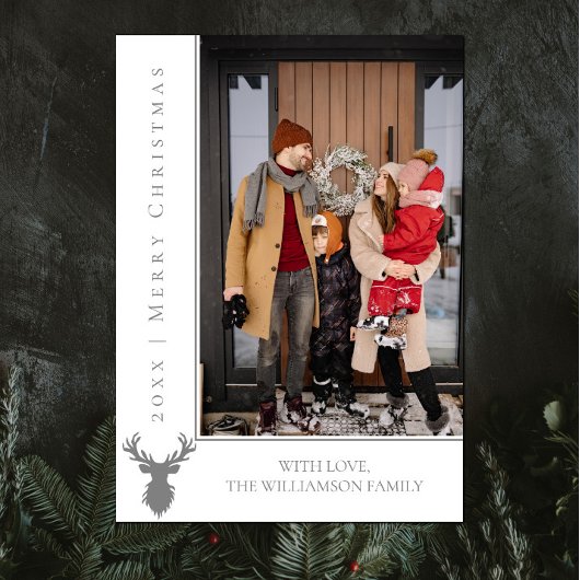 シンプルトナカイのクリスマスフォトカード |白 シーズンカード