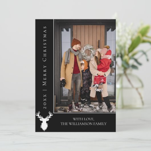 シンプルトナカイのクリスマスフォトカード |黒 シーズンカード (スタンド正面)