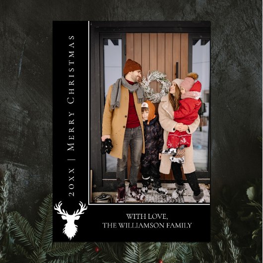 シンプルトナカイのクリスマスフォトカード |黒 シーズンカード