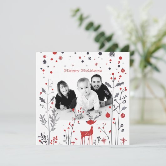 シンプルトナカイの家族の写真クリスマスカード (スタンド正面)