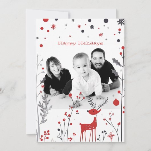シンプルトナカイの家族の写真クリスマスカード 招待状 (正面)