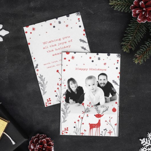 シンプルトナカイの家族の写真クリスマスカード 招待状