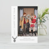 シンプルトナカイ新年のフォトカード |白 シーズンカード (スタンド正面)