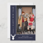 シンプルトナカイ新年のフォトカード |青 シーズンカード (正面)