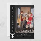 シンプルトナカイ新年のフォトカード |黒 シーズンカード (正面)