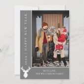 シンプルトナカイ新年の写真カード |グレー シーズンカード (正面)