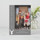 シンプルトナカイ新年の写真カード |グレー シーズンカード (スタンド正面)