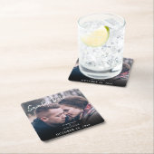 シンプルトレンディーの手書き写真日付を保存 スクエアペーパーコースター (インサイチュ)