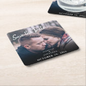 シンプルトレンディーの手書き写真日付を保存 スクエアペーパーコースター (アングル)