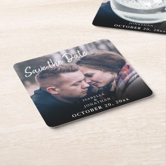 シンプルトレンディーの手書き写真日付を保存 スクエアペーパーコースター (アングル)