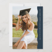 シンプルトレンディーウェーブエッジネイビーブルー写真卒業 招待状 (正面)